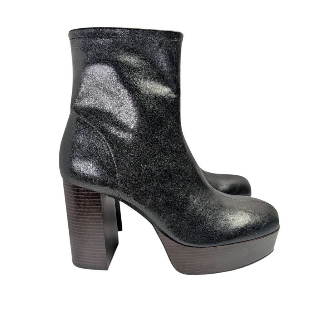 Zara Black block heel platform boots booties womens 41 EU 10 US